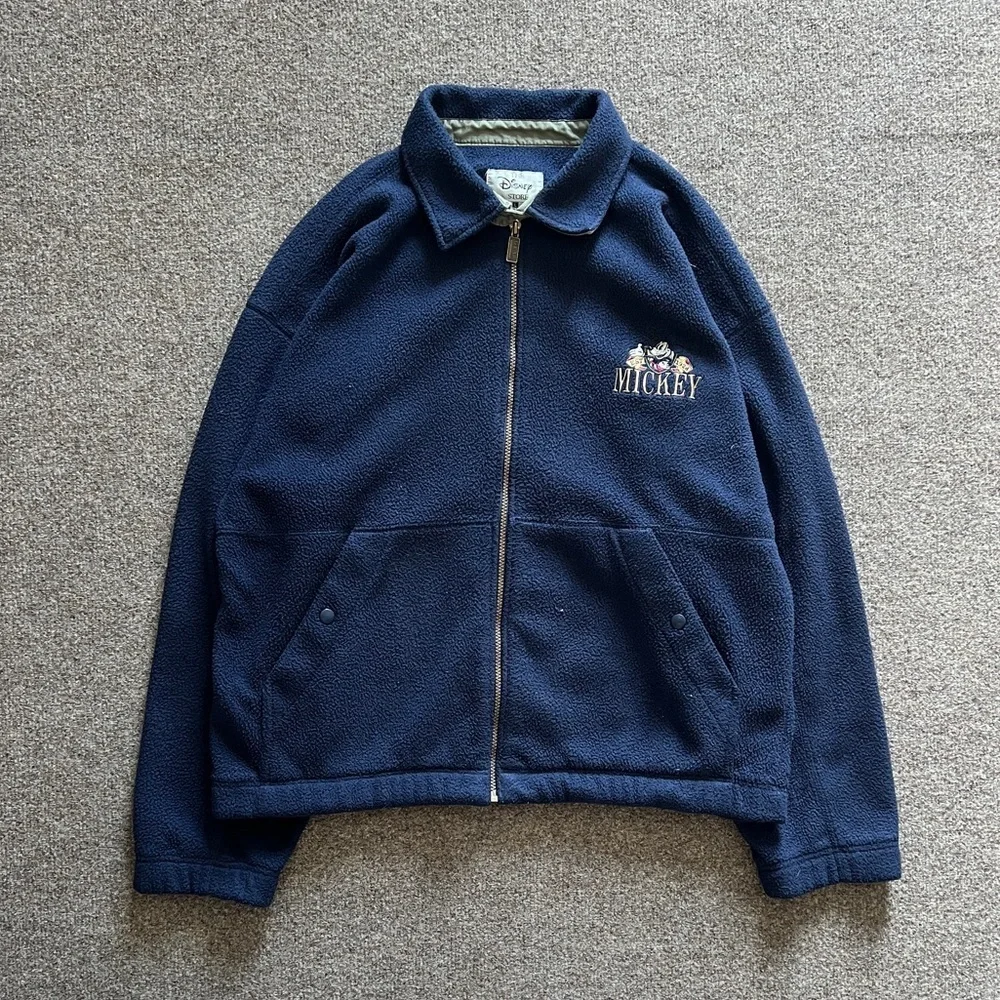 Vintage Disney Store Navy Fleece Zip Up Collared Jacket Mickey Embroidery Mens L